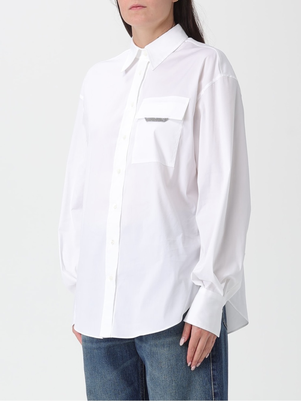 Brunello Cucinelli White Cotton Button-Front Blouse - Picture 9 of 10